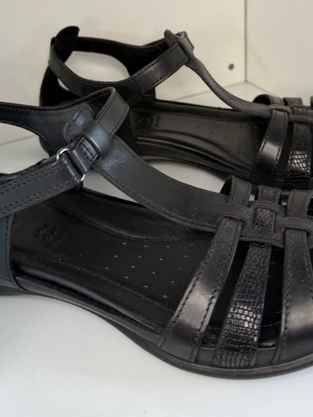 NIB Ecco Flash Women's Leather Flat Sandals, Black Size 10, 10.5, 41 New In Box